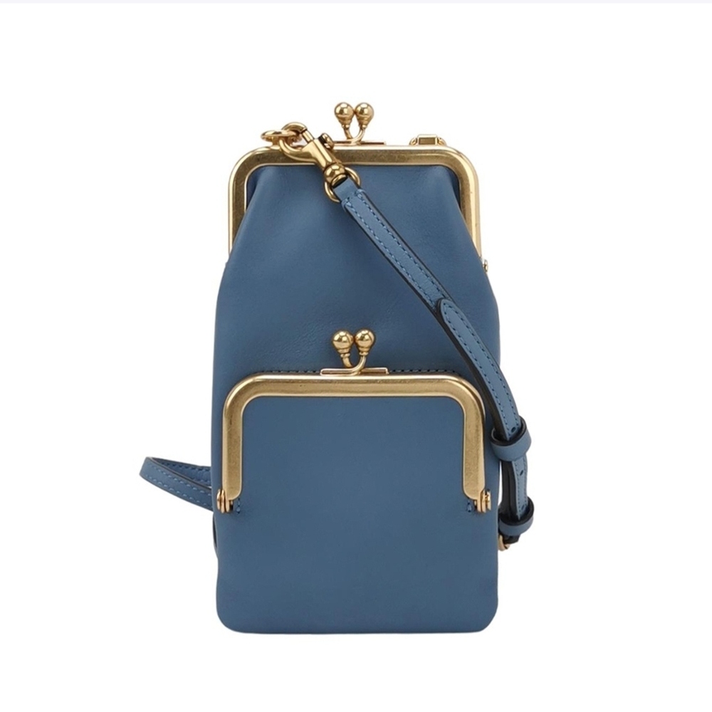 Coach 1941 Double Frame Kisslock Leather Crossbody Bag in Slate Blue